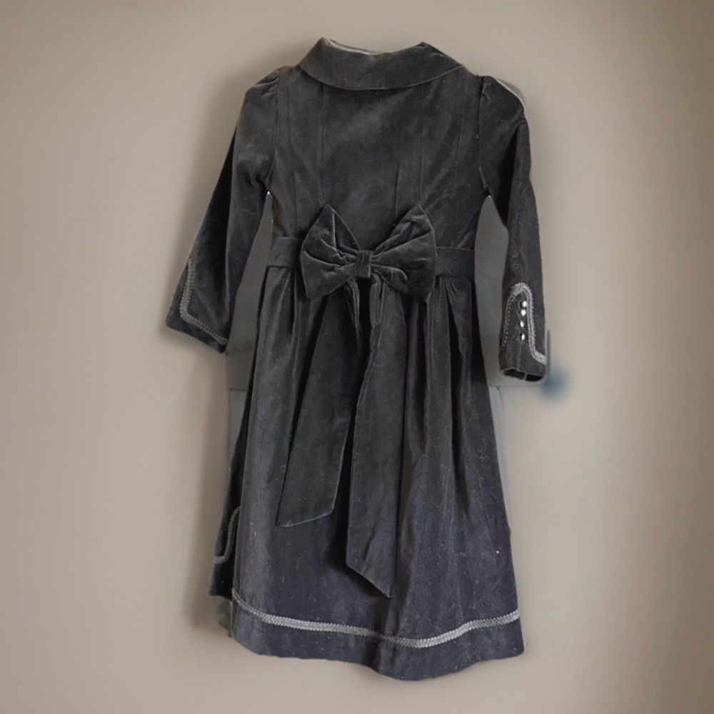 NWT Girls Black Velvet Pea Coat with Bow Size 5 Classic Holiday Party Winter
